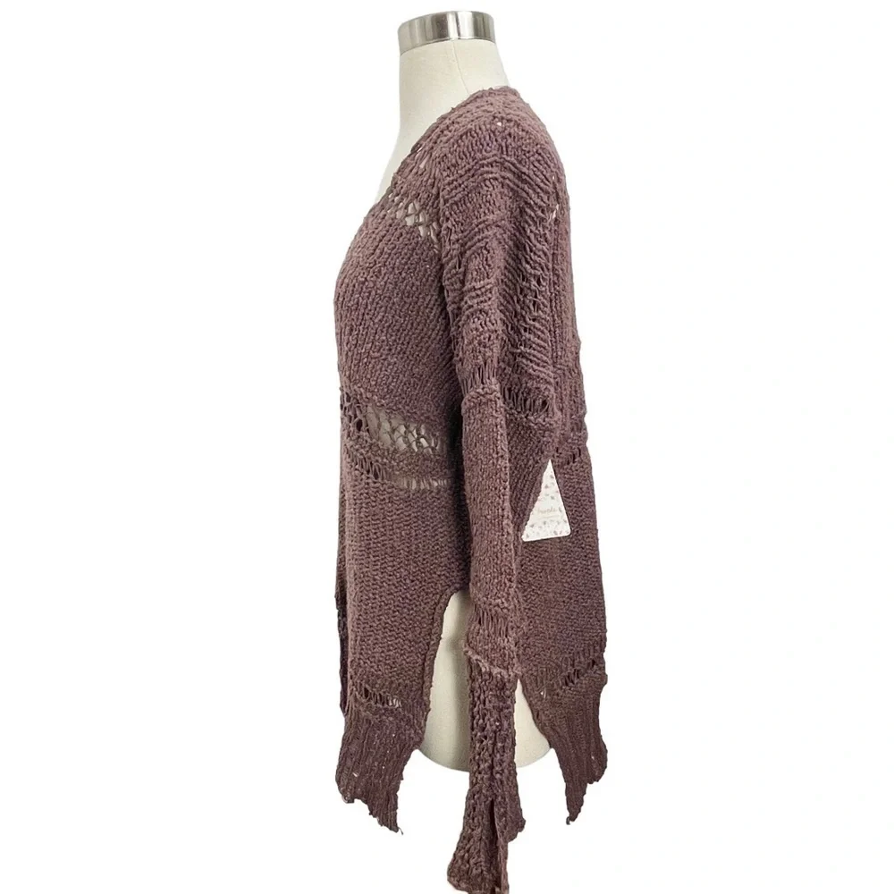 Free People Belong‎ To You Open Knit Sweater In Dark Purple Size Small NWT